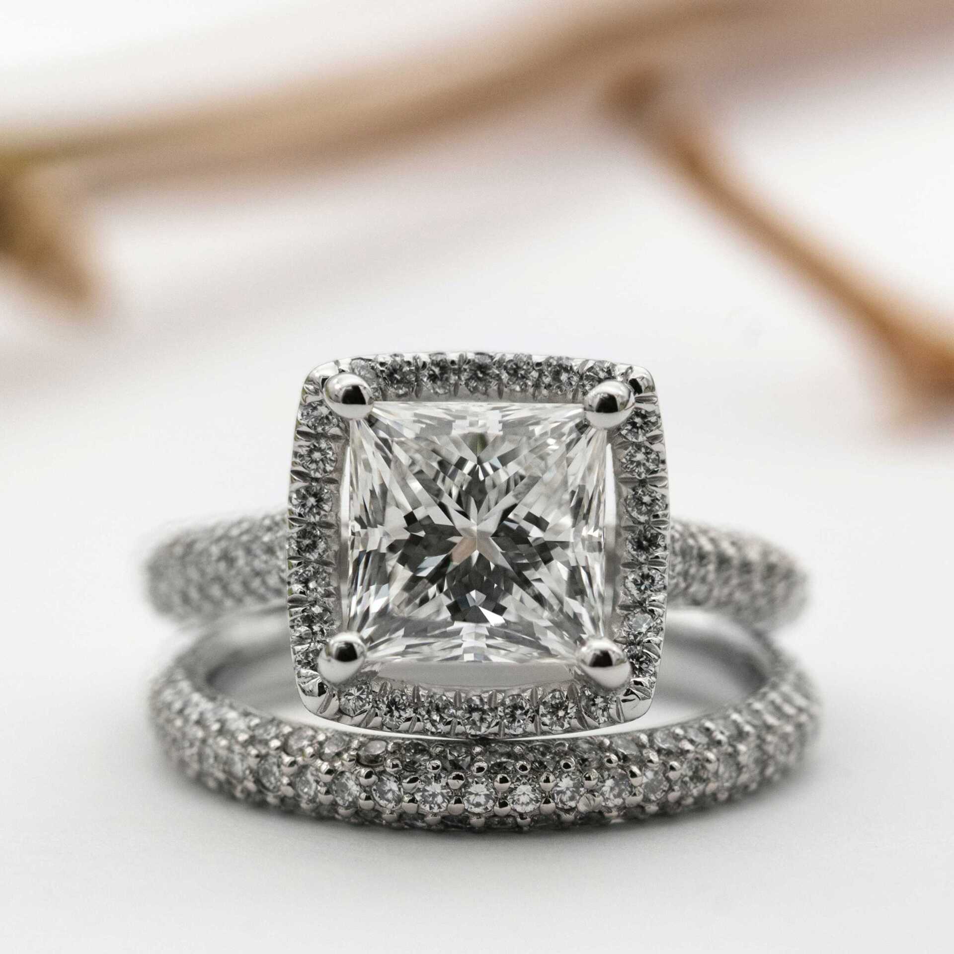 An exquisite ring with a large pillow cut diamond.